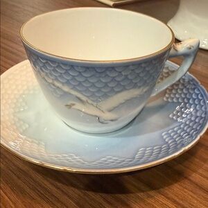 Source Unknown Blue and White Cup and Saucer Set